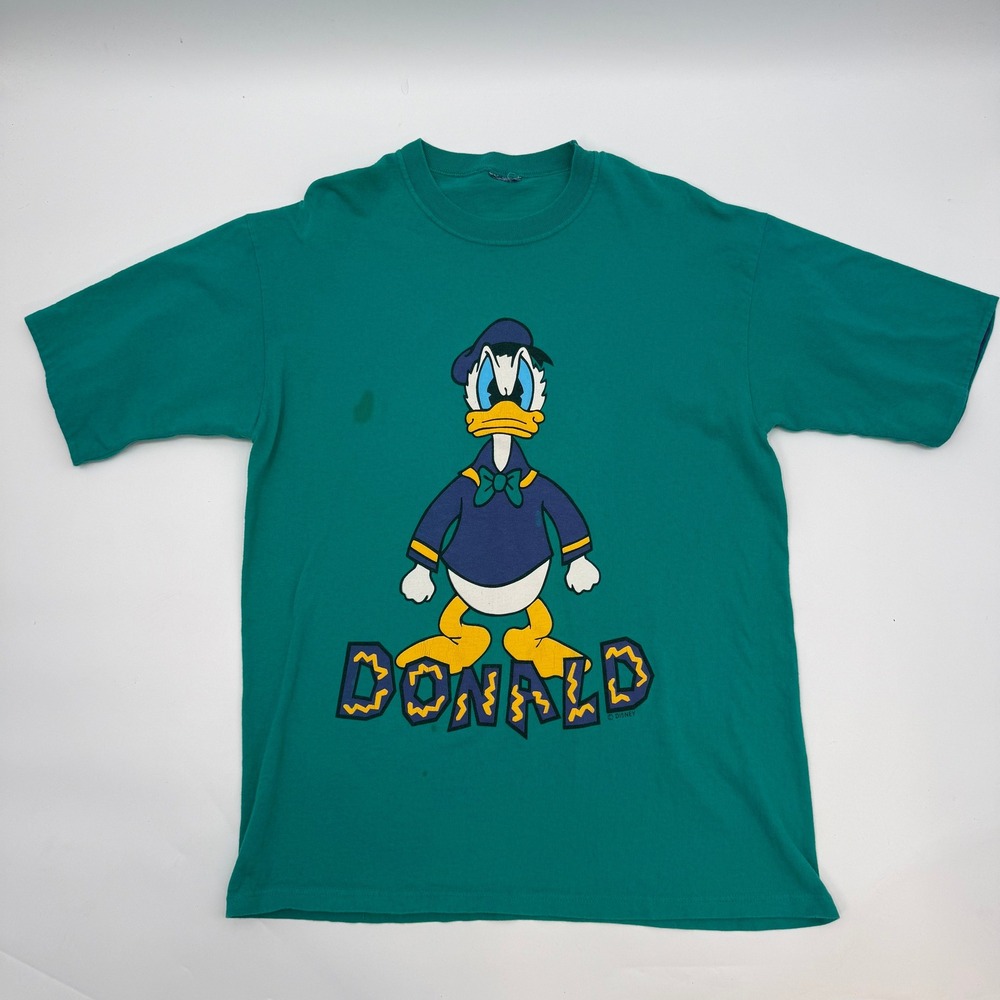 Disney Mens Large T-Shirt Teal Green Vintage Donald Duck Graphic Single Stitch
